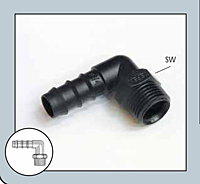 Male Elbow Hose Connector 1/4  in. x 12 mm Black